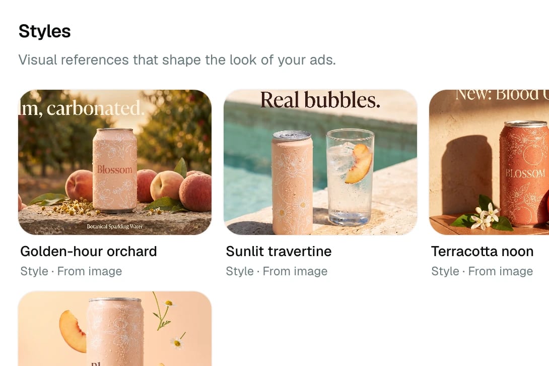 Terrads brand assets: saved visual styles in a grid